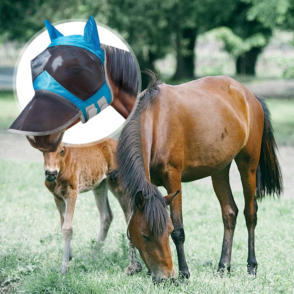 Horse mask Anti-Mosquito Horse Full Face Protection Anti-Worms Mesh Mask with Nasal Cover Riding Equestrian Equipment
