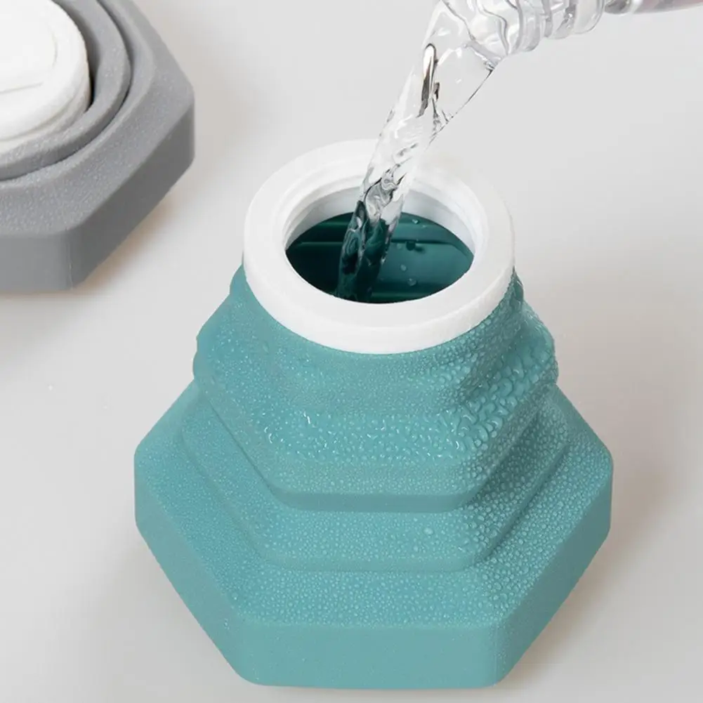 500ML Collapsible Water Bottle Hexagon Folding Travel Bottle Food Grade Drinking Cup BPA Free Silicone Camping Sports Cup