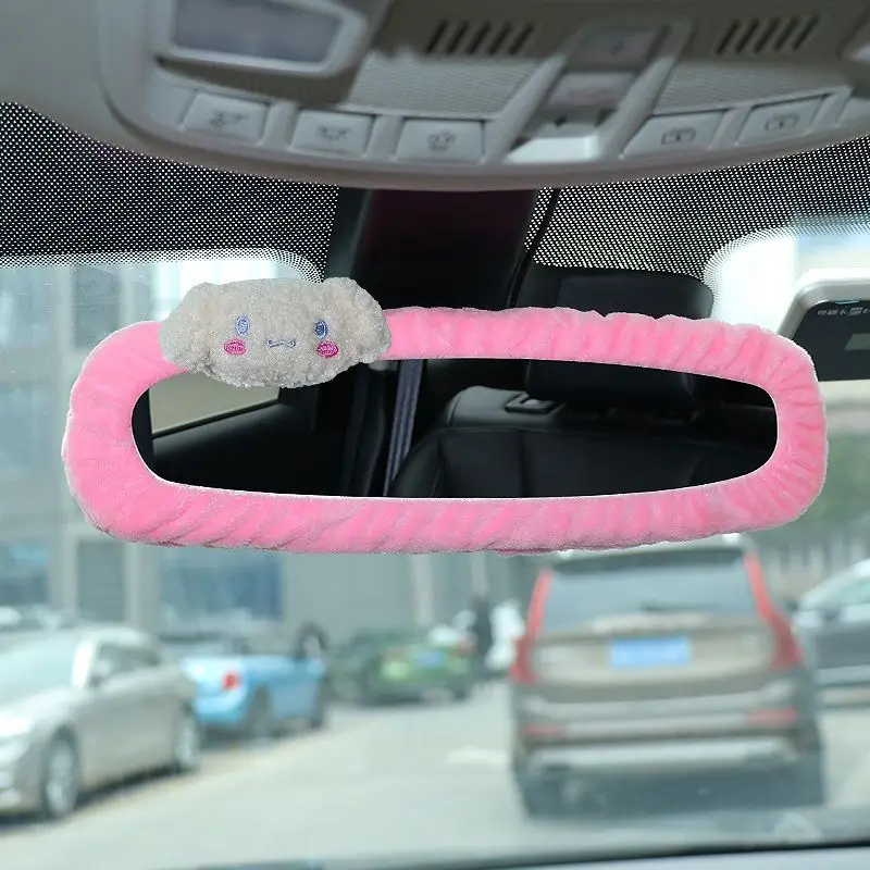 Car Plush Rabbit Rearview Mirror Cover Auto Interior Rearview Mirror Decor Cover Universal Car Accessories