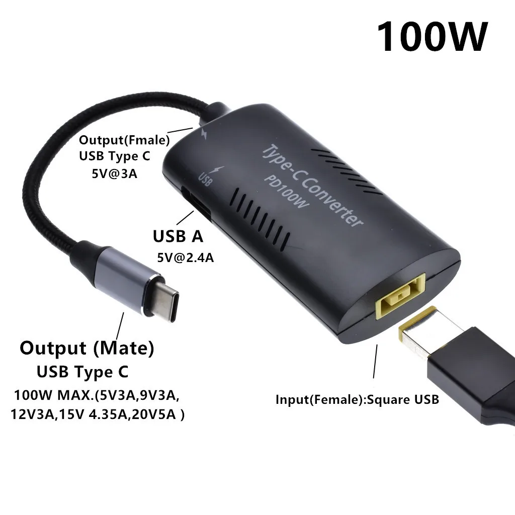 Adaptador USB C a Punta Delgada, cargador cuadrado de 100W, convertidor a  tipo C para Lenovo Thinkpad, Samsung S8/S9/Note, Surface - AliExpress