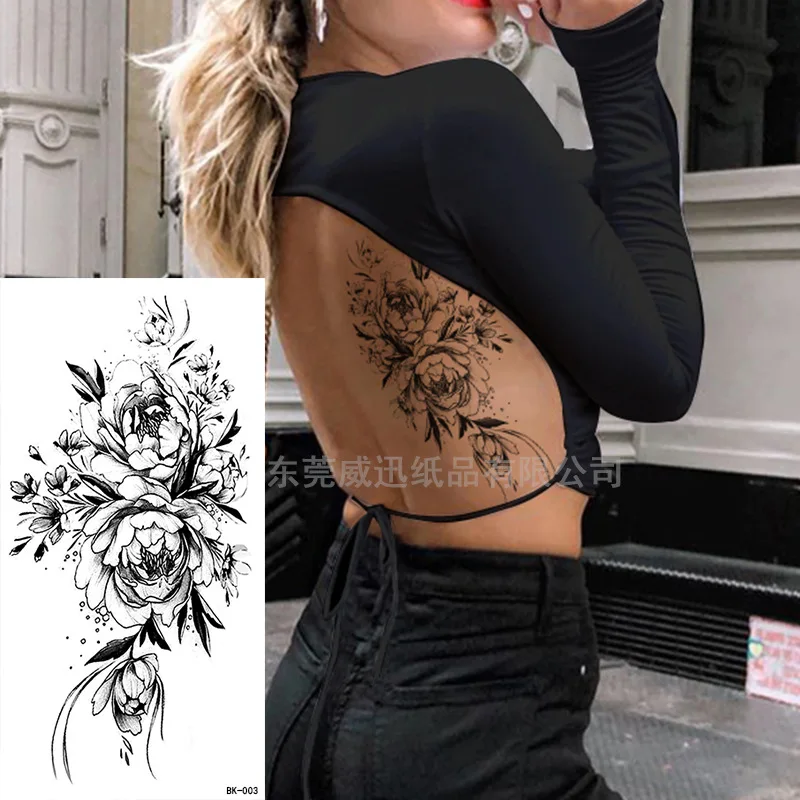 Sketch Flowers Sketch Tattoo Rose Blossoms Black and White Flowers Temporary Tattoos Sticker size: 3