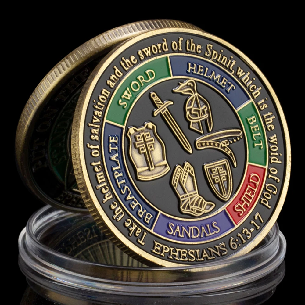 Indossa L'Intera Armatura Di Dio Moneta Commemorativa In Piedi Ferma Sulla Fede Efesini Regalo Da Collezione Moneta Da Sfida Placcata In Rame