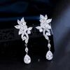 CWWZircons No Ear Hole Style Cubic Zircon Flower Drop Women Wedding Bridal Party Long Clip on Earrings without Piercing CZ274 3