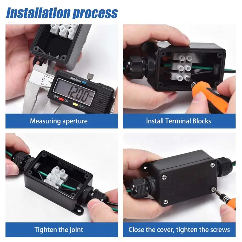 Description Picture 2 of item2/3 Way Outdoor Waterproof Junction Box IP68 LED Terminal Block 3P 6-12mm Electrical Wiring Accessories 450V 24A Flame Retardant