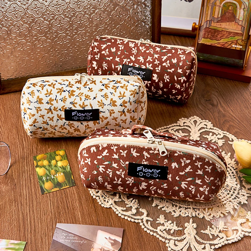 

Retro Pencil Case Estuche Escolar Pencil Pouch School Supplies Corduroy Floral Pencilcase Trousse Scolaire Stationery Pen Case