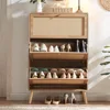 Rattan Shoe Cabinet with 3 Flip Drawers, 24 Pairs Shoe Storage Cabinet for Entryway Freestanding Hidden Shoe Rack 1