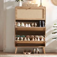 Rattan Shoe Cabinet with 3 Flip Drawers, 24 Pairs Shoe Storage Cabinet for Entryway Freestanding Hidden Shoe Rack 1