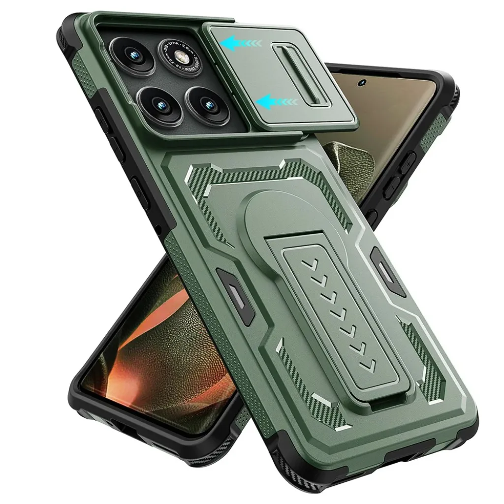 Durable Shockproof Case with Slide Camera Lens Cover and Kickstand