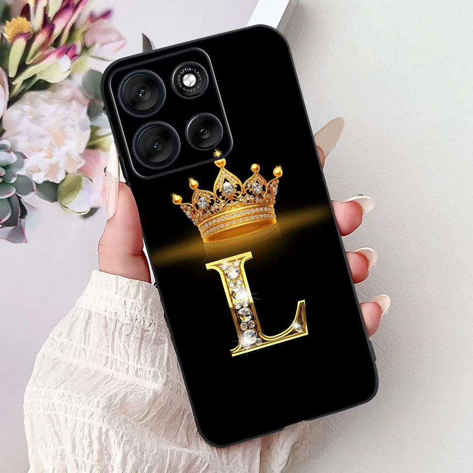 Luxury Silicone Flower & Crown Shockproof Bumper Case - A-Z Letters Design