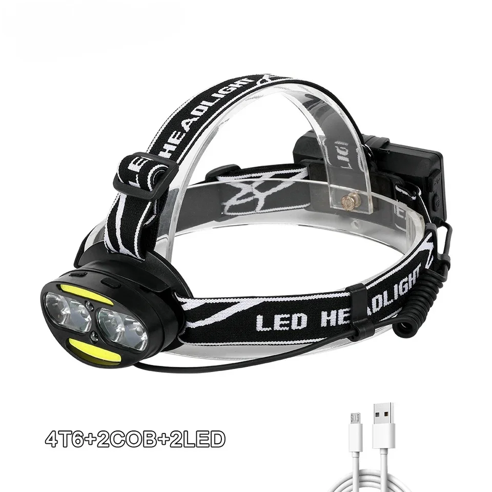 2026 헤드라이트 강력한 USB 전조등 4*LED +2*COB+2*빨간색 LED 헤드 램프 헤드 손전등 토치 랜턴 낚시 캠핑 사냥