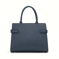 Sac à main en cuir véritable de vache pour femmeConversible pour bandoulière et épaule, avec foulard en soie, sac fourre-tout à motif crocodile 2
