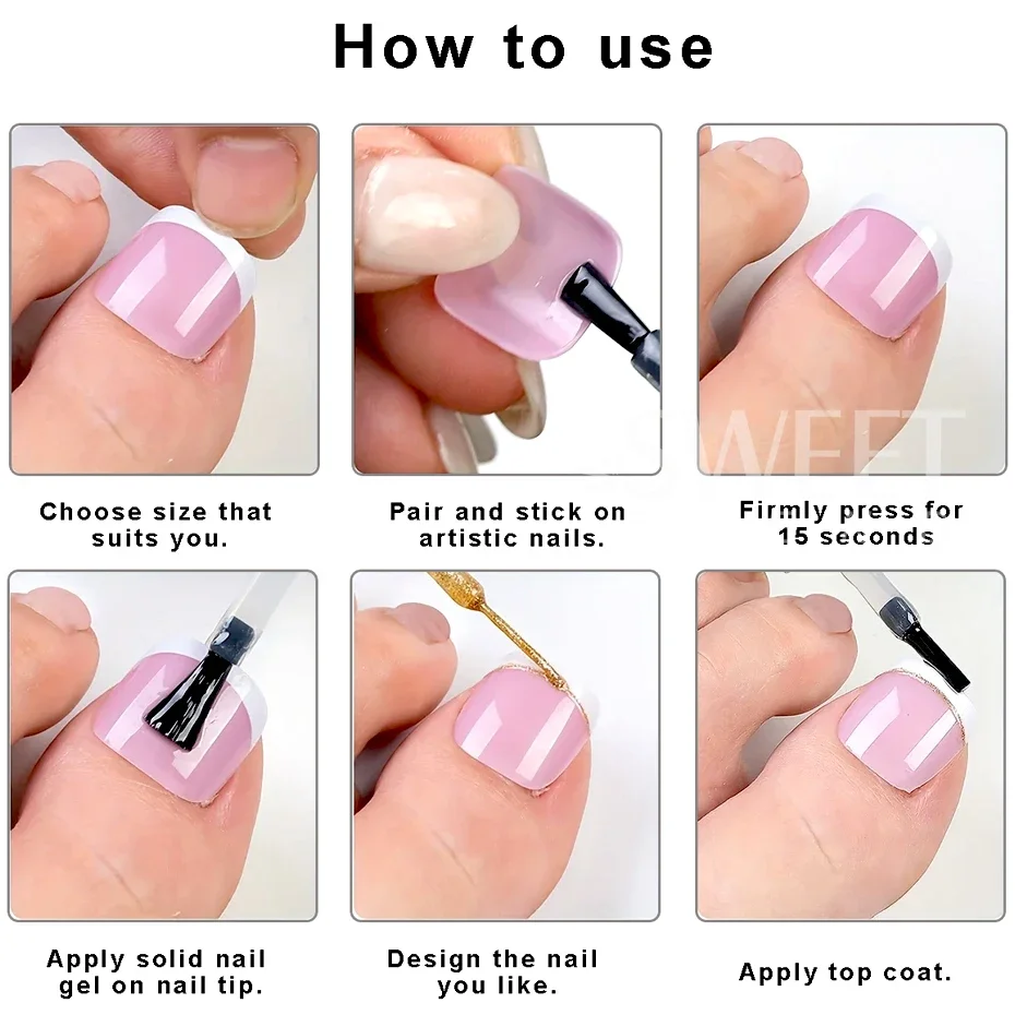 160pcs Fake Toe Nail Tips Pink French Short Square Full Cover Natural Artificial Acrylic Fake Press On Toenails For Nail Salons