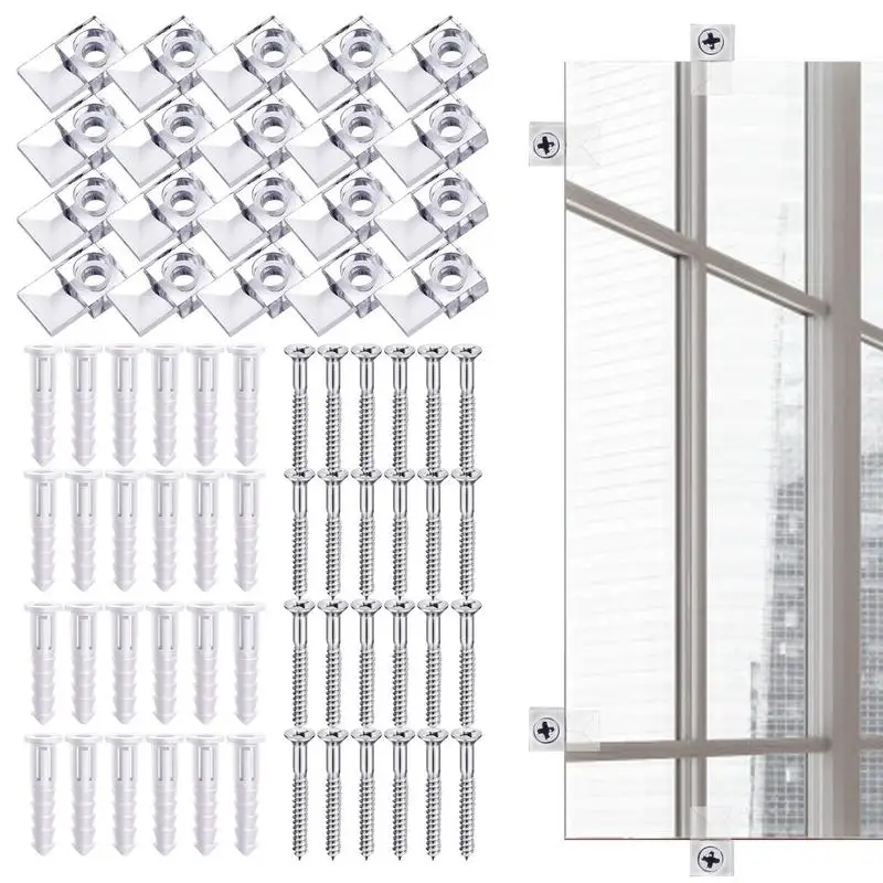 Mirror Fixing Kit 20 Sets Mirror Holder Clips for Walls