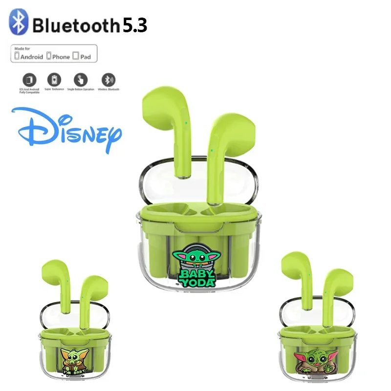 Nuovi Auricolari Bluetooth Disney Yoda Custodia Di Ricarica Completamente Trasparente Bluetooth 5.3 Macaron Bass Copper Ring Speaker Sport Edition