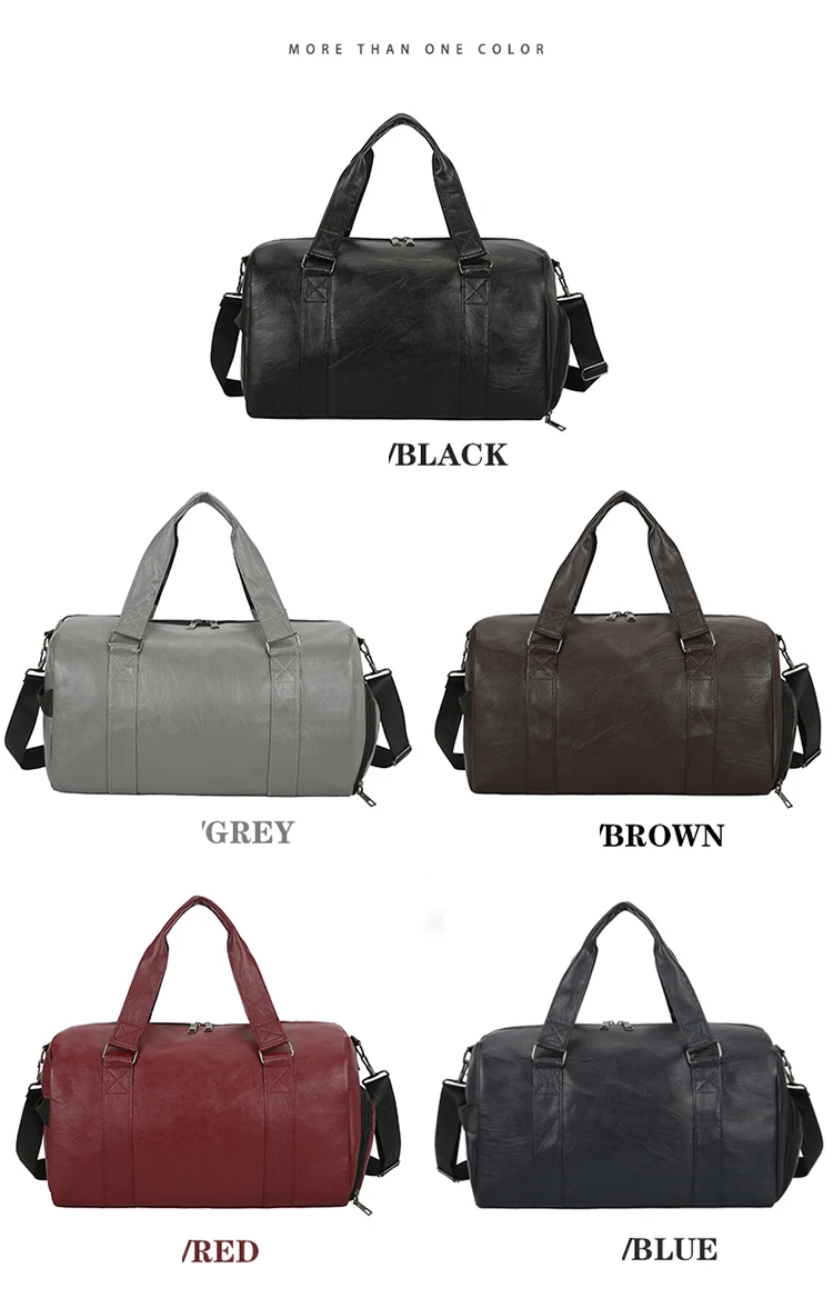 Black Men Travel Duffle Bags Waterproof PU Leather Handbags