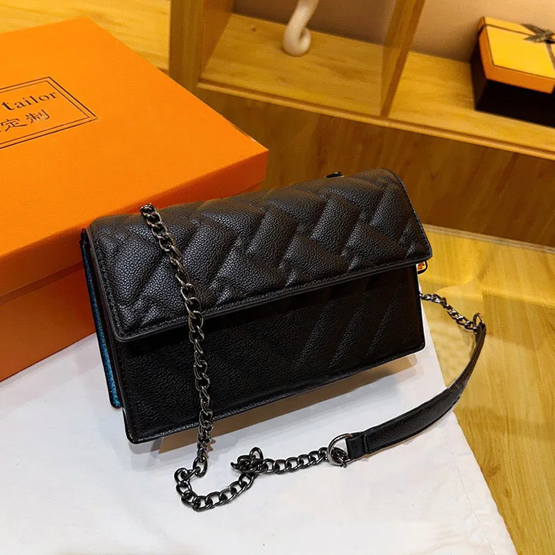 Women's K-G Colorful Splicing Chain Bag Fashionable And Versatile Grid Embroidery Bag Single Shoulder Crossbody