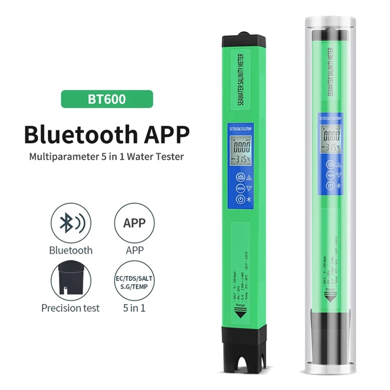 

5In1 Water Quality Tester Digital Salinity Meter EC TDS S.G TEMP SALT Monitor For Driking Water Pool Aquarium Hydroponic Durable