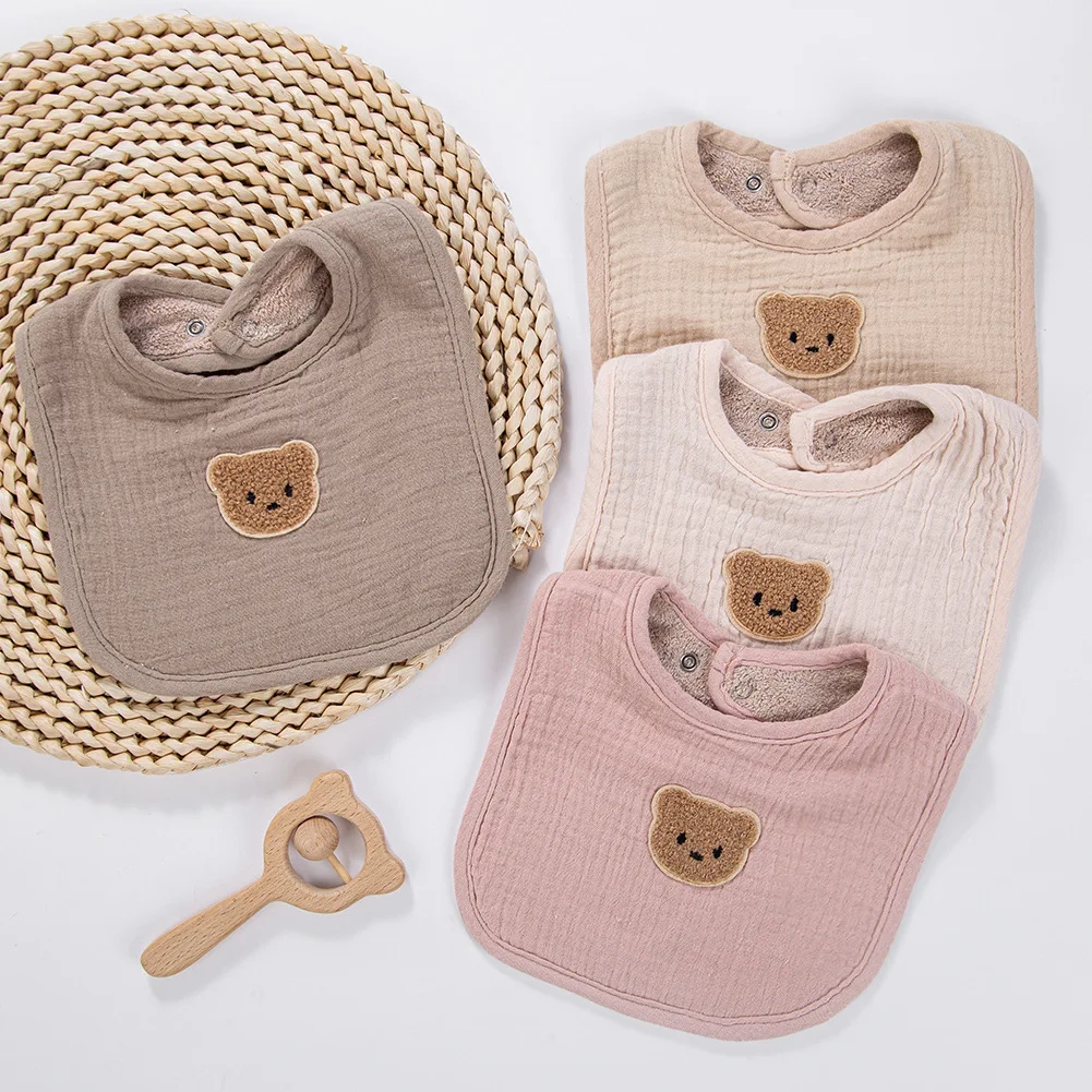 1PC Soft Cute Bear Muslin Cotton Gauze Baby Bibs Saliva Towel Korean Kids Boys Girls Bandanas Adjustable Feeding Burp Cloths