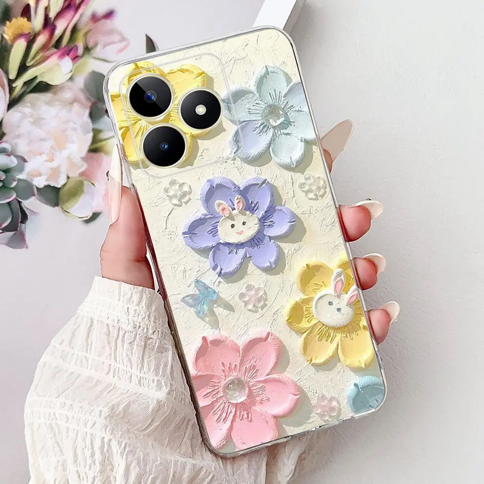 Clear Cute Cat & Butterfly Design Phone Case with Flower Accents - Stylish Protective Back Cover