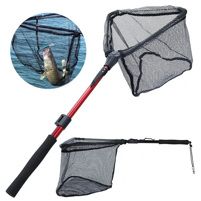 Sougayilang 65cm 95cm 112cm Folding Fishing Net Retractable Telescoping  Aluminum Alloy Fishing Friendly Large Folding Land Net - AliExpress