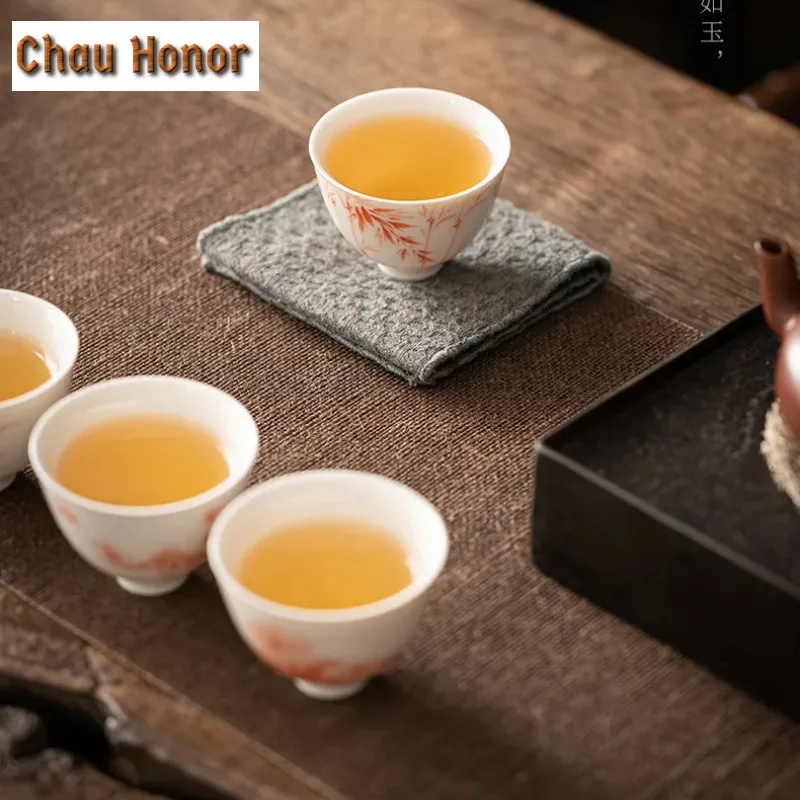 2PC/Set Hand Painted Orchid Flower Art TeaCups White Jade Porcelain Mugs  Kung Fu Tea Master Cups Sopera Gentleman Personal Cups