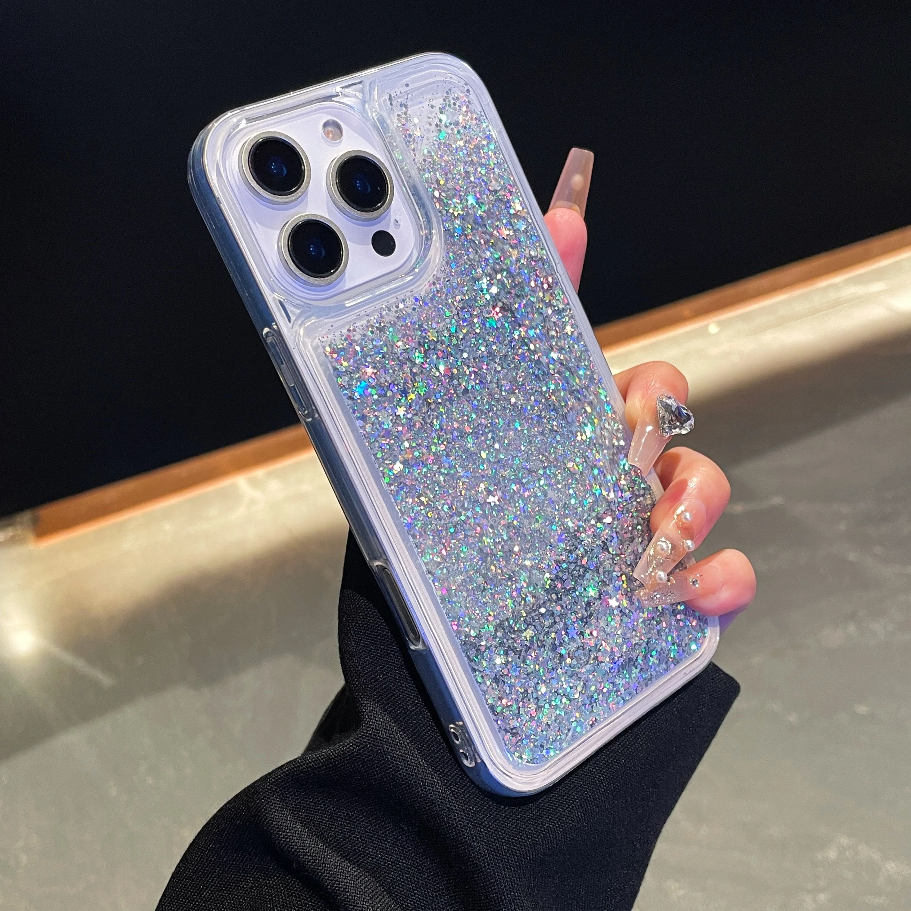 Sparkling Clear Glitter Quicksand Shockproof Phone Case with Bling Sequins