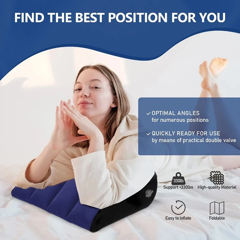 Inflatable PVC Flocking Pillow Wedge Love Pillow Triangle Foldable Master Cushion Labor-saving Sitting Camping Pillow Furniture 4