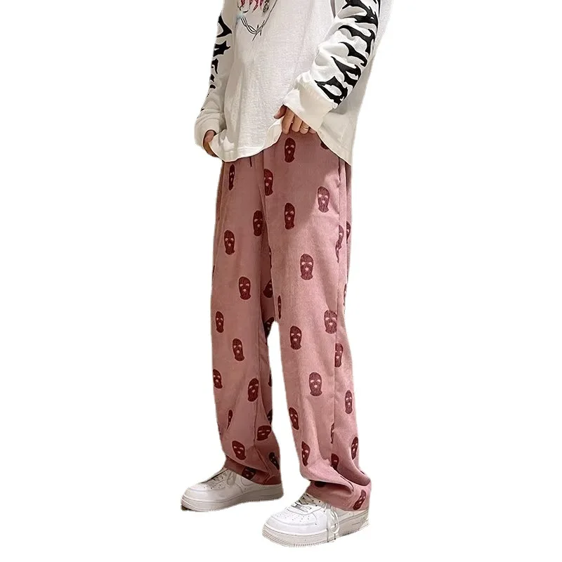 American Style 2023 Pink Pants High Street Ins Trendy Men's Corduroy Loose Wide-Leg Pants Casual Trousers Spring  Autumn Youth