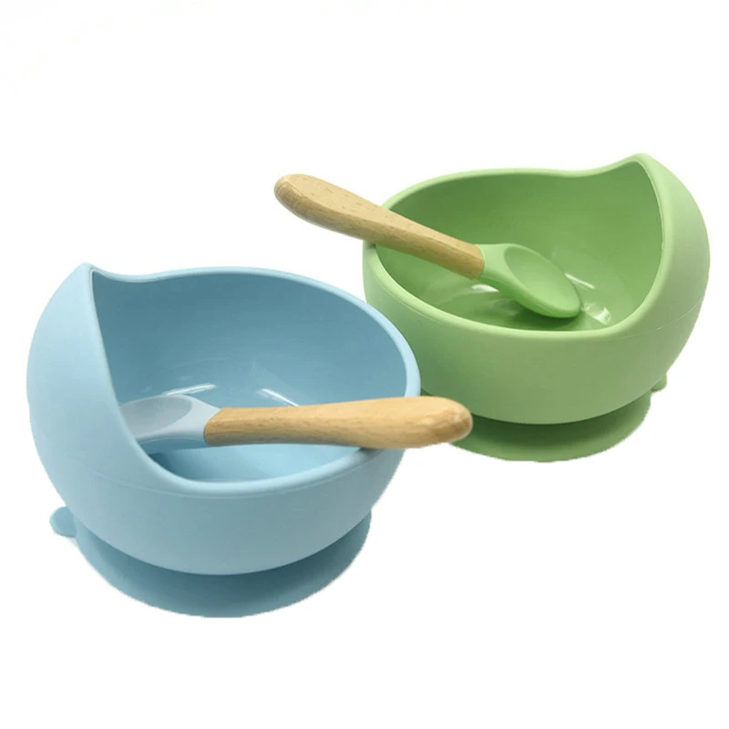 New Colors Feeding Set Food Grade Silicone Bibs Baby Plate Non-silp Suction Bowl Kids Tableware Waterproof Bib BPA Free Spoon