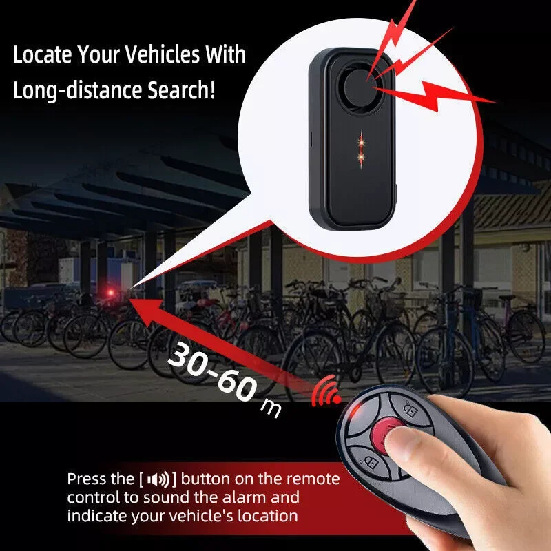 113dB Loud Wireless Bike Alarm with Remote for E-Bikes Motorcycles Scooter Anti-Theft Wireless Alarm Long Range Security