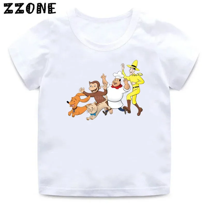 2024 New Summer Baby Boys T shirt Curious George Cartoon Print Kids T-Shirts Funny Monkey Children Girls Tops Clothes