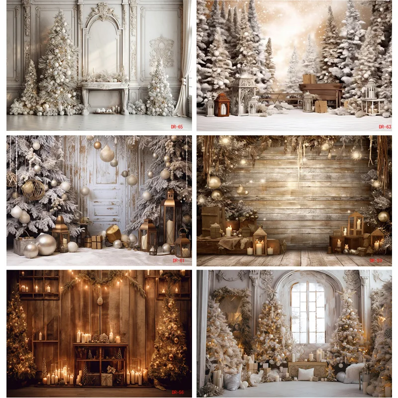 

Vinyl Custom Christmas Day Fireplace Photography Backdrops Prop Window Living Room Interior Village House Theme Background DR-02