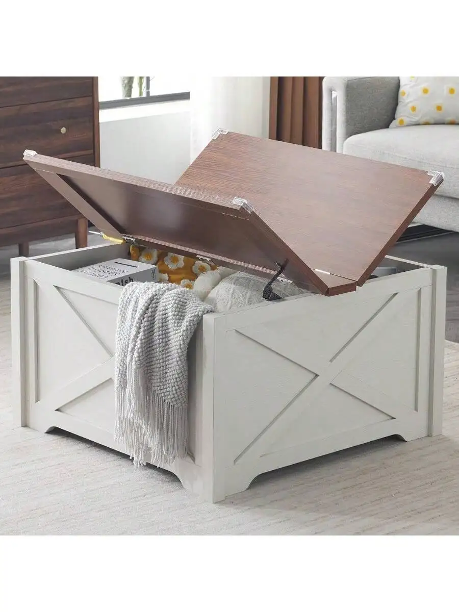 Karl Home Square Coffee Table With Storage Farmhouse Rustic White Coffee Tables For Living Room Wood Center Table With H 5