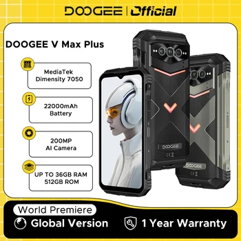 Versione globale DOOGEE V Max Plus Telefono robusto 6.58" 120Hz 36GB(16+20) 512GB 200MP Ai Camera 22000mAh Effetto illuminazione Android 14
