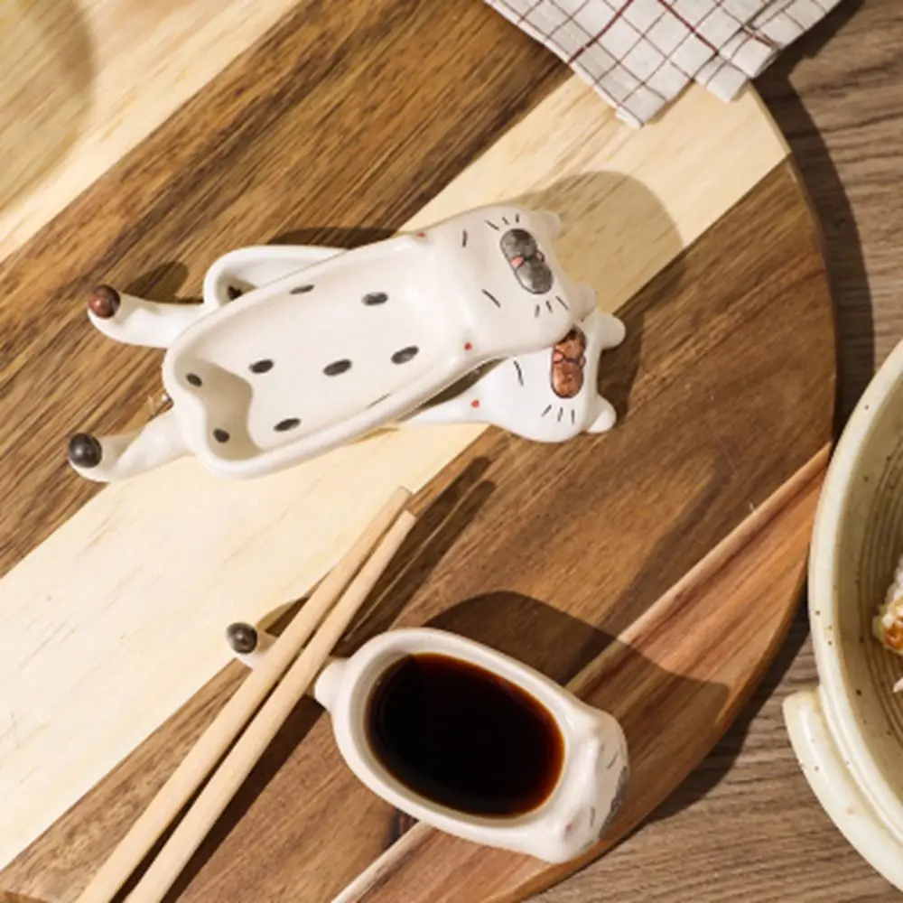 Cute Ceramic Seasoning Plate Cat Chopsticks Holder Home Decoration Ketchup