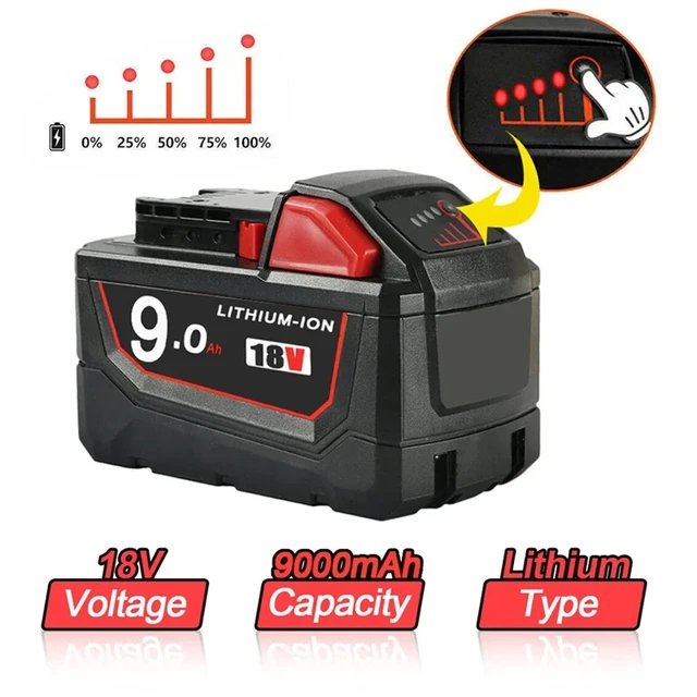 Rechargeable Batteries For Milwaukee M18B5 XC Lithium ION Battery 18v  9.0/6.0/12.0Ah battery charger For Milwaukee M18 12V~18V - AliExpress