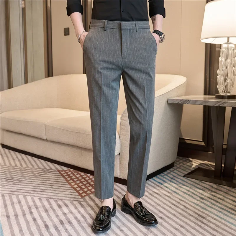 kendall jenner high slit dress Men Vintage British Style Suit Pants | High Waisted Straight Pants | Smart Casual High Waist main image 0