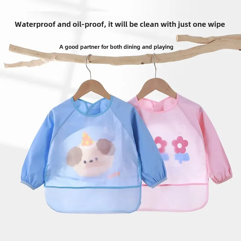 Long Sleeve Apron for Babies Waterproof Paint Drawing Anti Dirty Feeding Coat Child Eating Coverall Protective Clothing