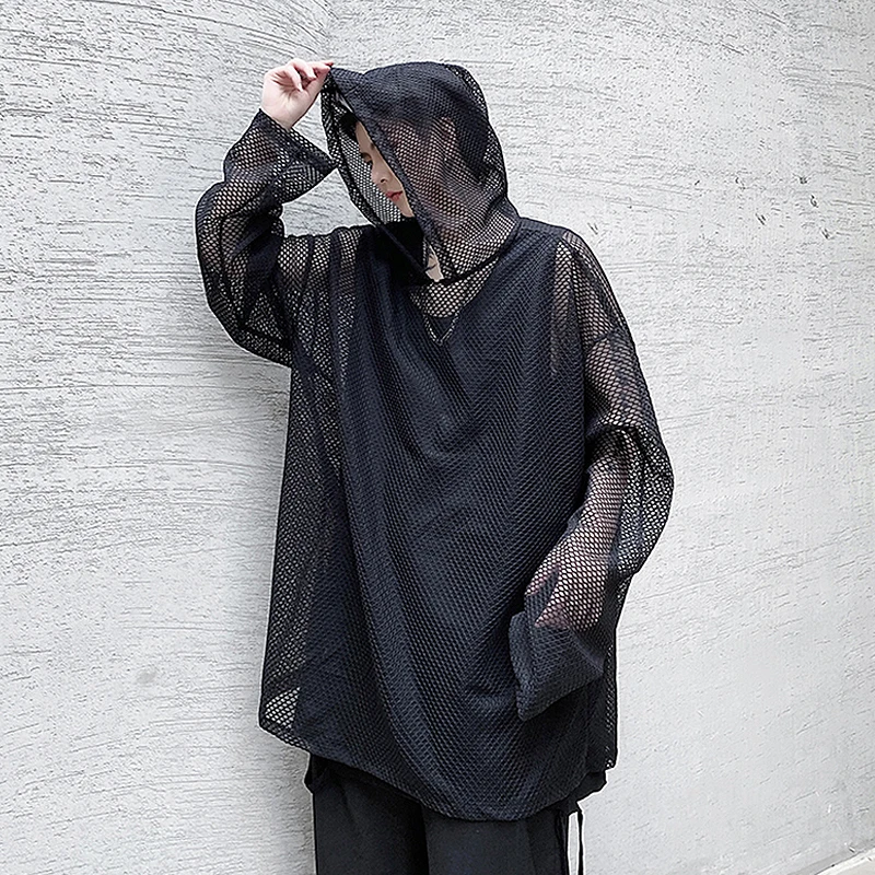 2024 Summer Dark Hollowed Out Mesh Hoodies T-shirt For Men Women