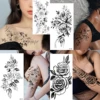 Waterproof Temporary Tattoo Sticker Flowers Roses Lilies Peonies Geometric Patterns Body Art Arm Fake Tattoos Sleeve Women Men 4