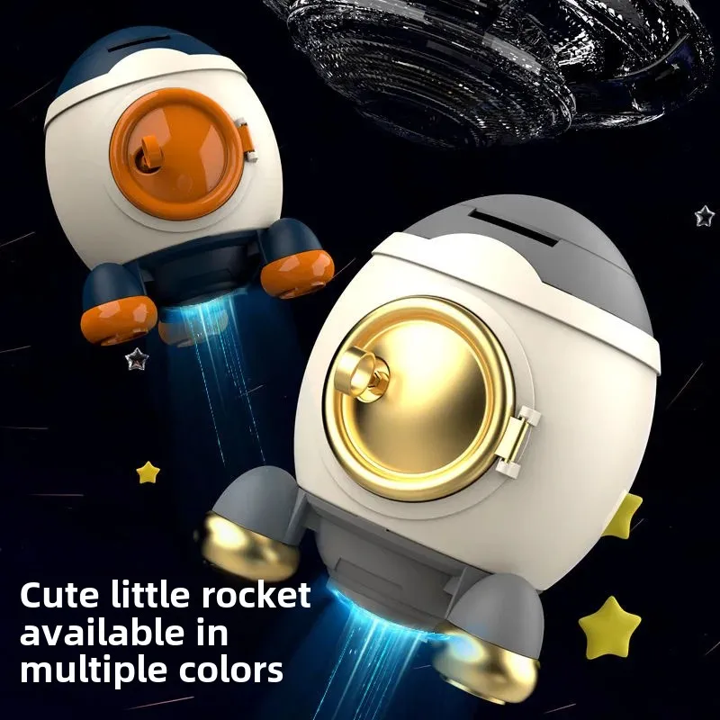 Creative Cartoon Rocket Money Box Kids Saving Toy Large Capacity Interactive Treasure Chest Ideal Gift for Children