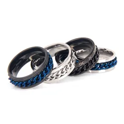 XHN 1/4Pcs Stainless Steel Rotatable Chain Couple Ring Anxiety Jewelry Fashion 8mm Fidget Spinner Rings Power Sense Gifts