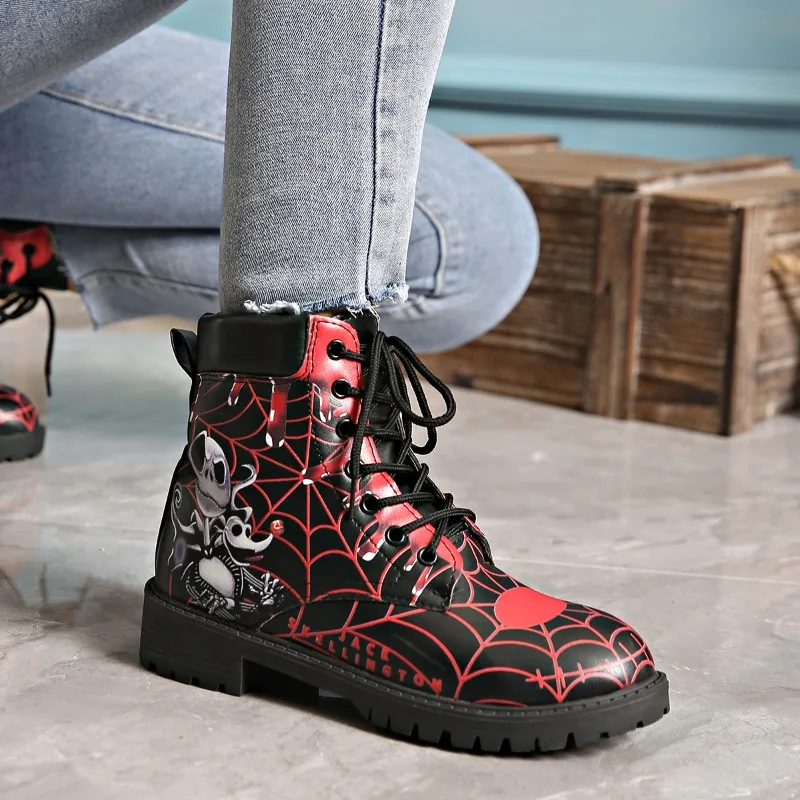 

Женские ботинки на платформе с принтом черепа, теплые мотоциклетные ботинки на шнуровке, модная обувь в готическом стиле панк, новинка зимы 2023