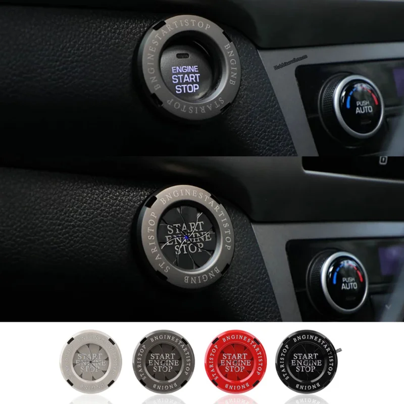 Coque Décorative Pour Bouton Start/Stop De Voiture - Simili Cuir Ou Fibre De Carbone - Installation Adhésive Non Invasive - Pour La Plupart Des Modèles