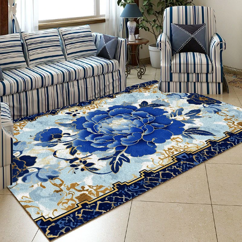 

Pastoral Style Carpets for Living Room Blue European Style Rug Soft Bedroom Bedside Home Decor Non-slip Floor Mat Customizable