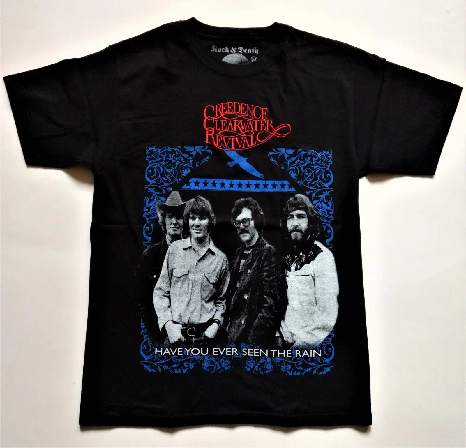 T-Shirt Creedence 596 Revival Rare Logo Ricamato John Fogerty Cream