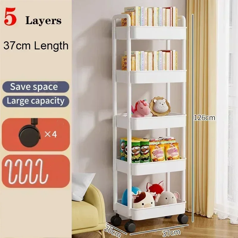Storage Rack Rolling Storage Cart Bookshelf Storage Rack Mobile Storage Rack Trolley Organizer Household Kitchen Multifunctional Cart with Wheels Home Accessories Multi Storey Bookshelf