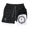 Cross Print 2 in 1 Workout Running Shorts for Men Christian Gym Performance Shorts with Phone Pocket Towel Loop Athletic Outfits 1
