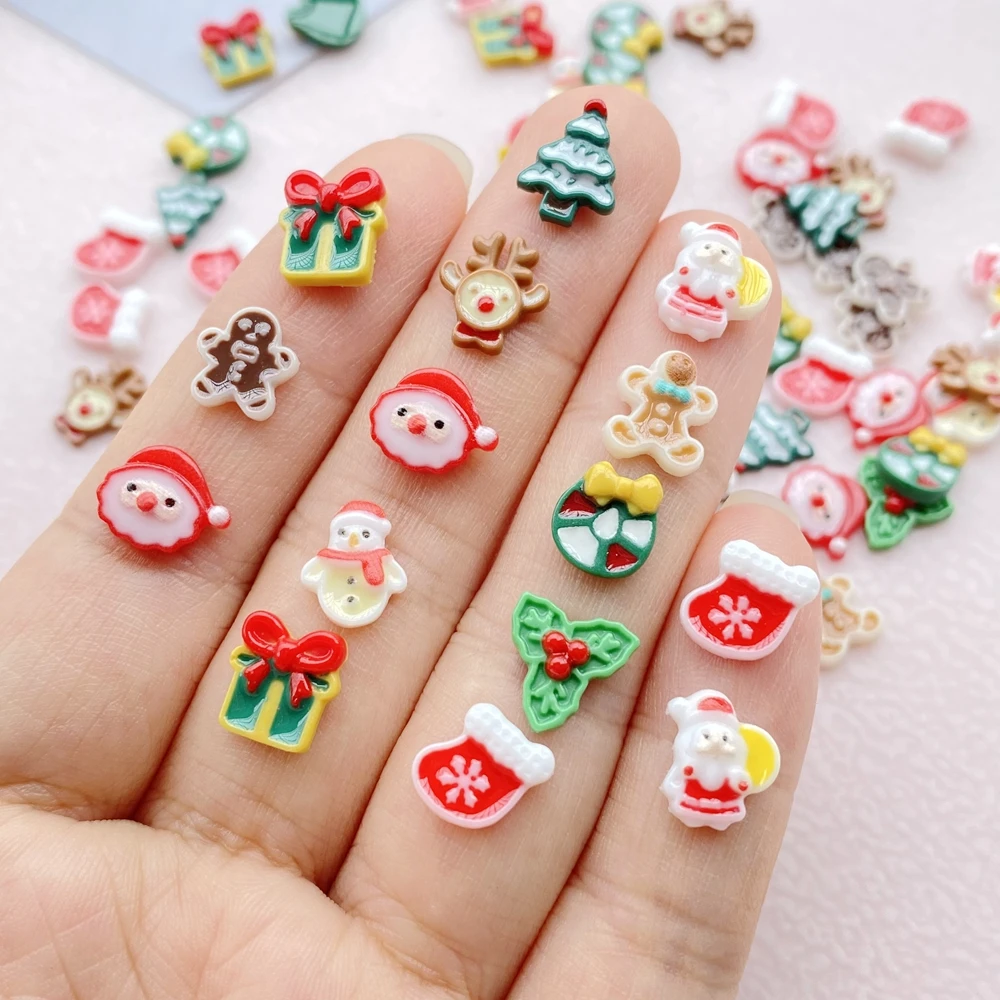 Nail Art Resin Charms Rhinestones DIY Craft 50Pcs For Nail, Cartoon Cat Coconut Tree Swimming Circle Beach