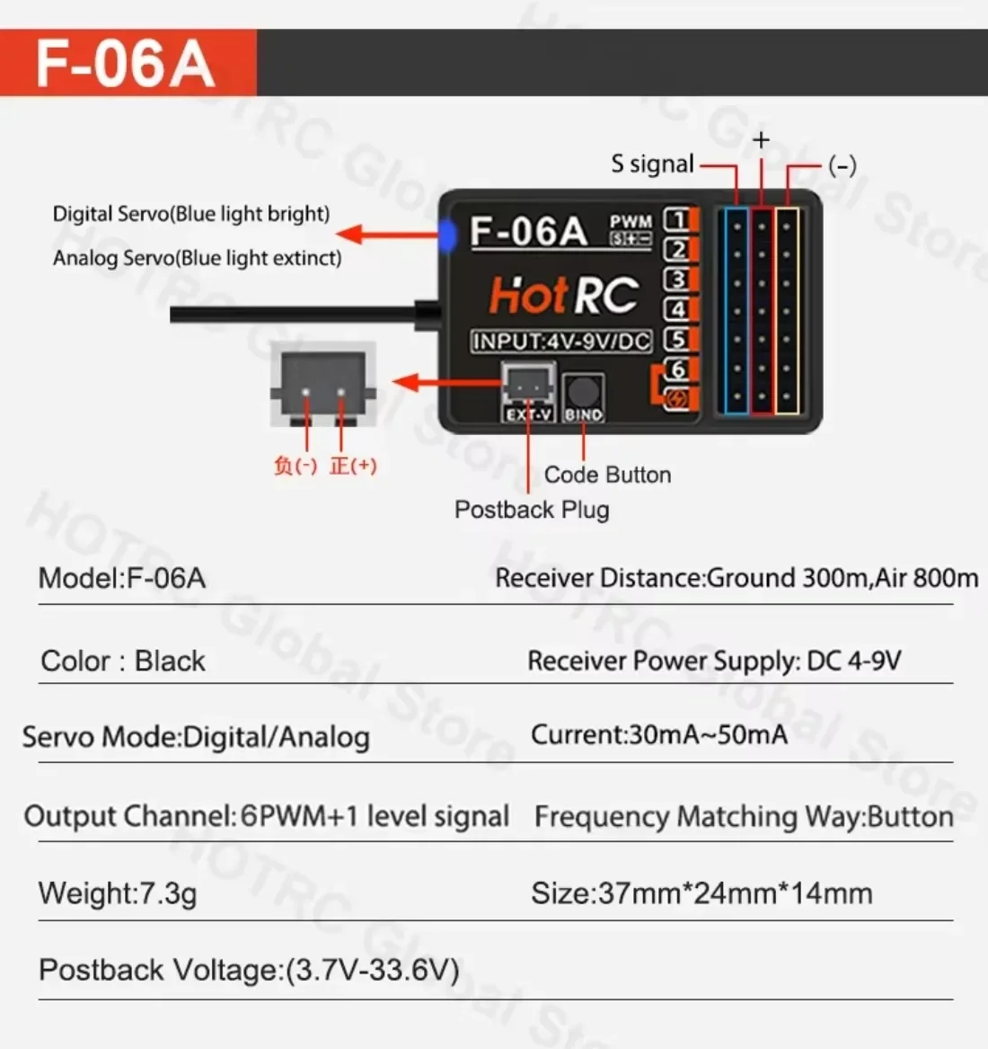 HOTRC 6 Kanal 2,4 GHz F-06A F-06AT 6CH Gyro Empfänger für Fernbedienung Sender CT-6A HT-6A DS600 CT-6B RC Auto Boot Tank – Detail 4